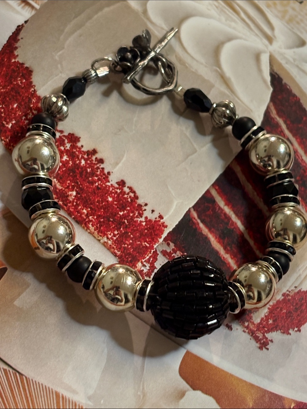 Artisan Black and Silver Beaded Toggle Bracelet